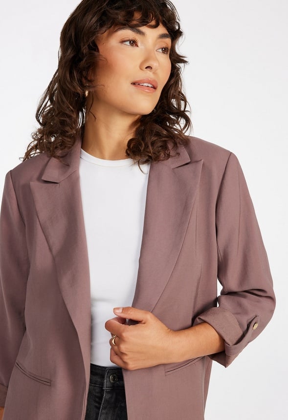Tailored Rolled Sleeve Blazer Dark Mauve