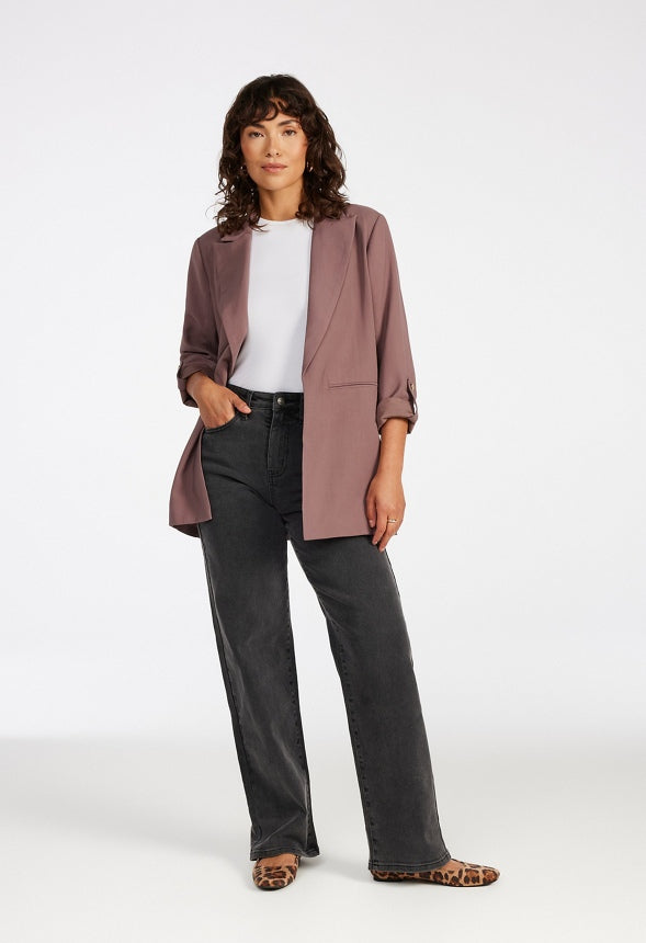 Tailored Rolled Sleeve Blazer Dark Mauve