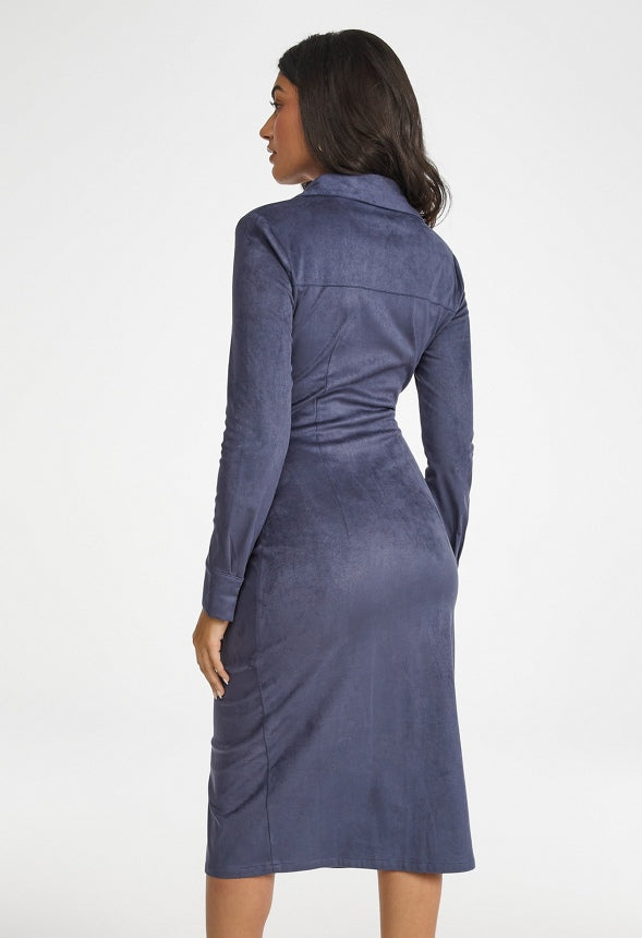 Faux Suede Midi Shirt Dress Vintage Indigo