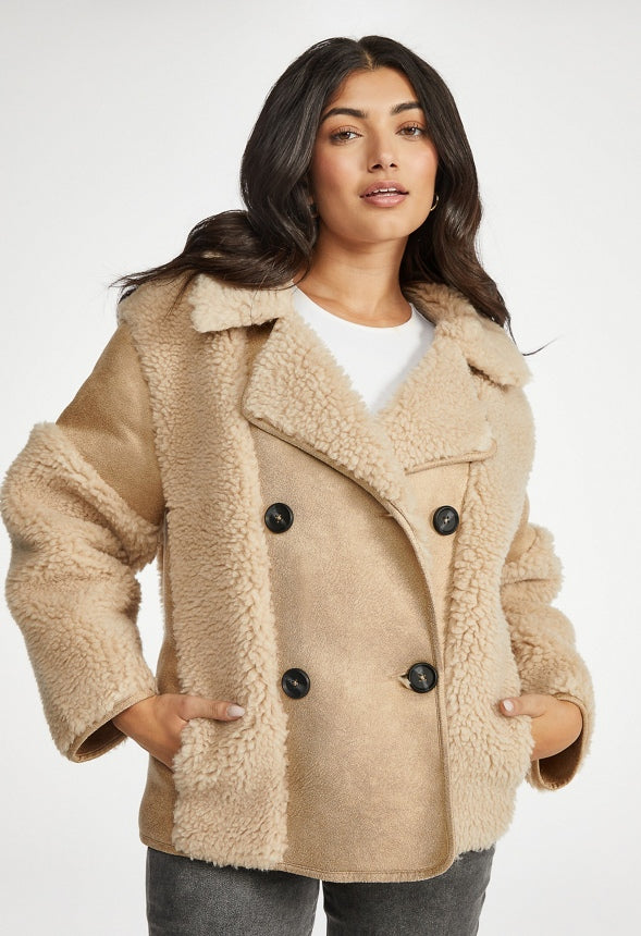 Faux Shearling Peacoat Cream