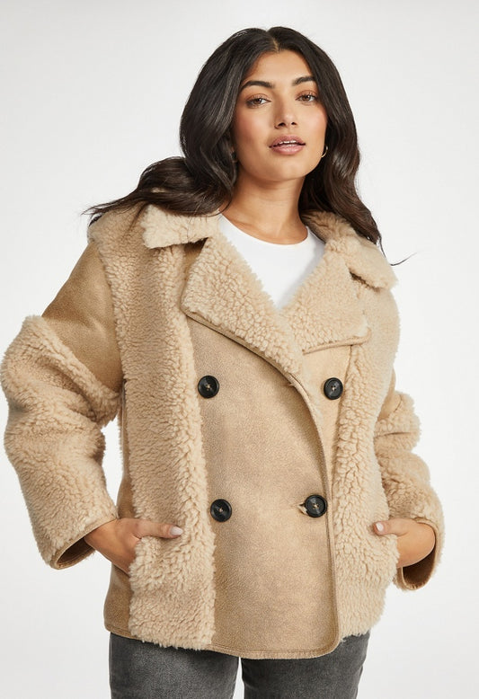 Faux Shearling Peacoat Cream