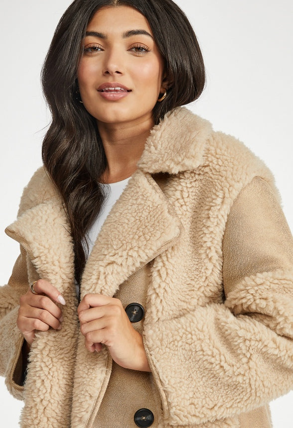 Faux Shearling Peacoat Cream