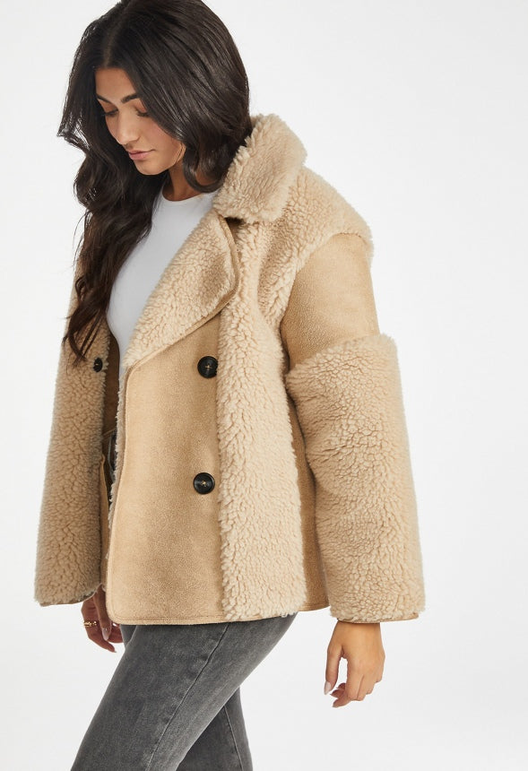 Faux Shearling Peacoat Cream