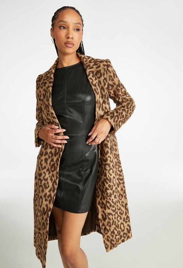 Double Breasted Leopard Coat Leopard Print