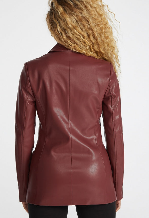 Faux Leather Utility Jacket Tibetan Red