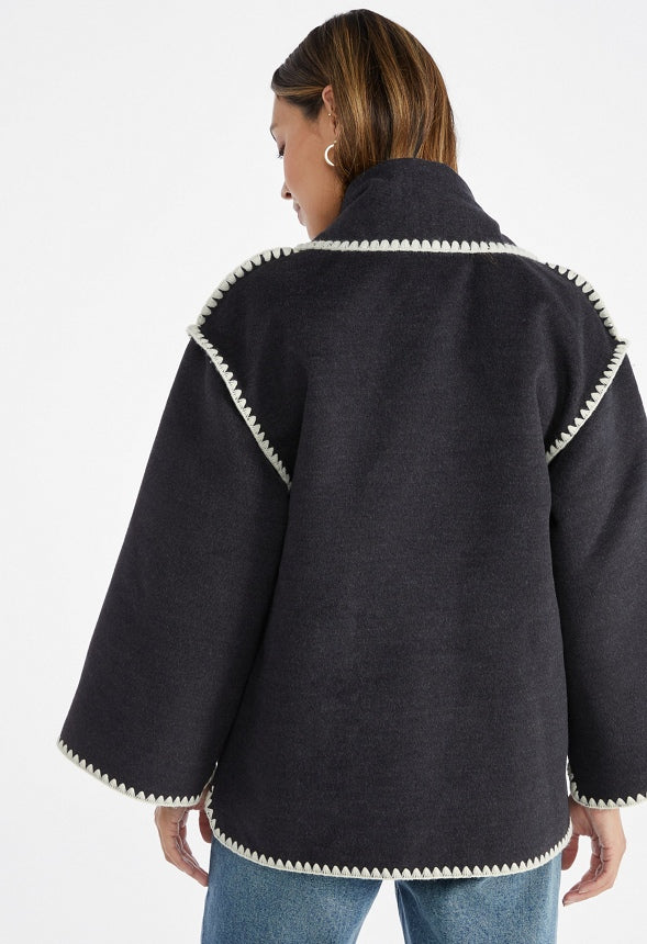 Whip Stitch Scarf Coat Dark Charcoal Heather