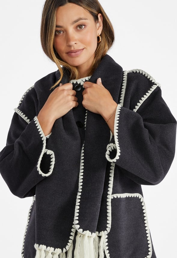 Whip Stitch Scarf Coat Dark Charcoal Heather
