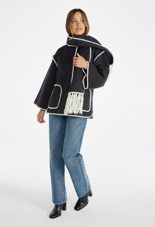 Whip Stitch Scarf Coat Dark Charcoal Heather