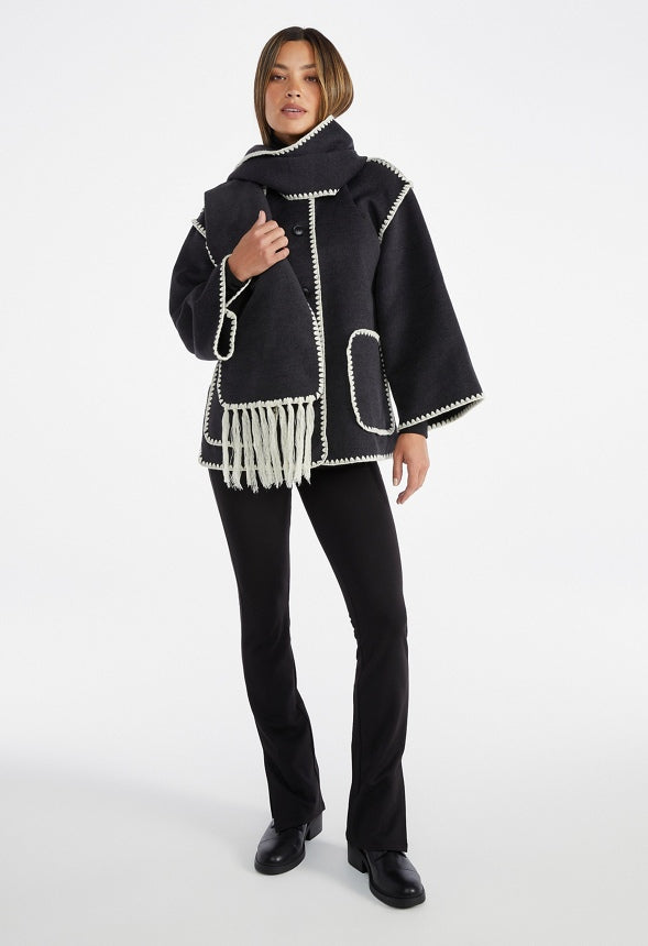 Whip Stitch Scarf Coat Dark Charcoal Heather