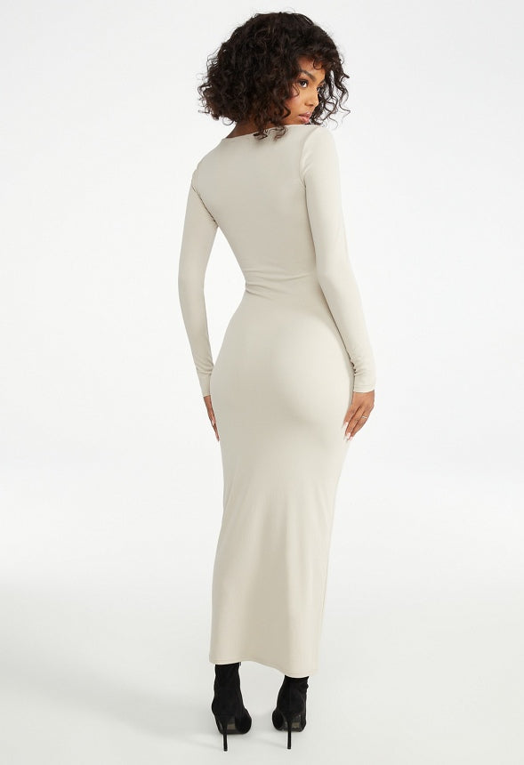 Long Sleeve Knit Dress Light Beige