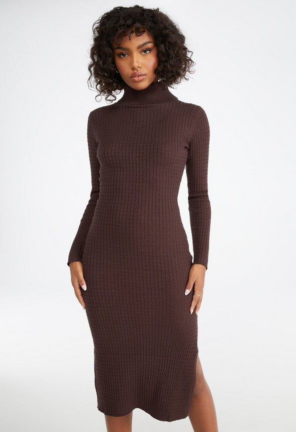 Cable Sweater Midi Dress Chocolate Torte