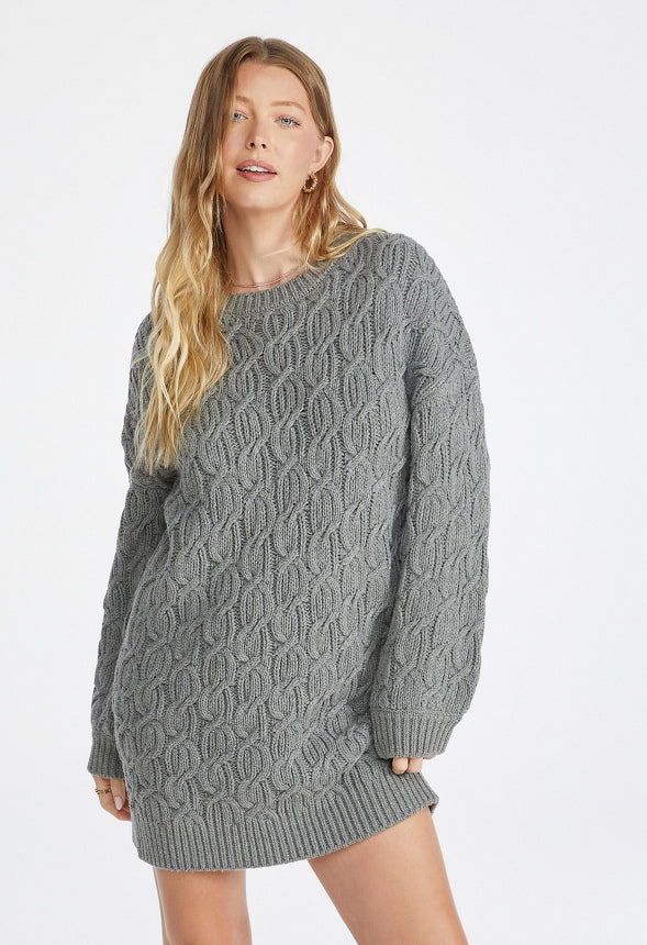 Cable Long Sleeve Mini Dress Medium Grey