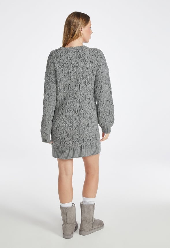 Cable Long Sleeve Mini Dress Medium Grey
