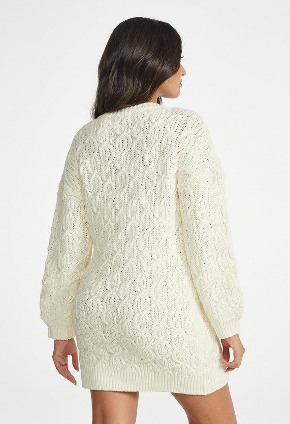 Cable Long Sleeve Mini Dress Birch White