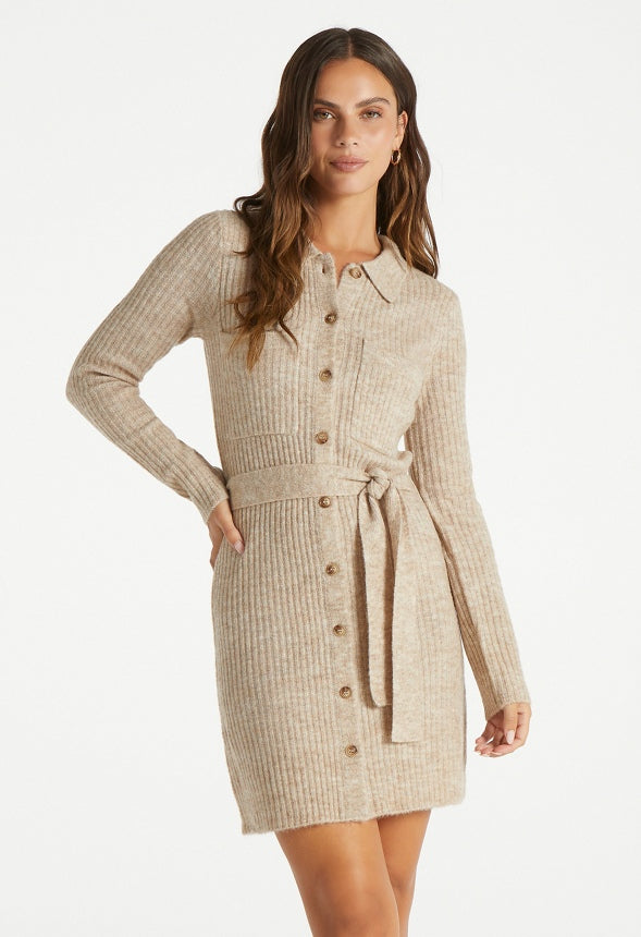 Belted Cardigan Dress Oatmeal Heather