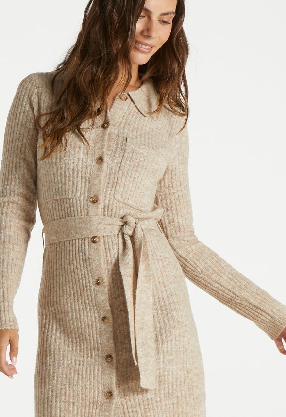 Belted Cardigan Dress Oatmeal Heather
