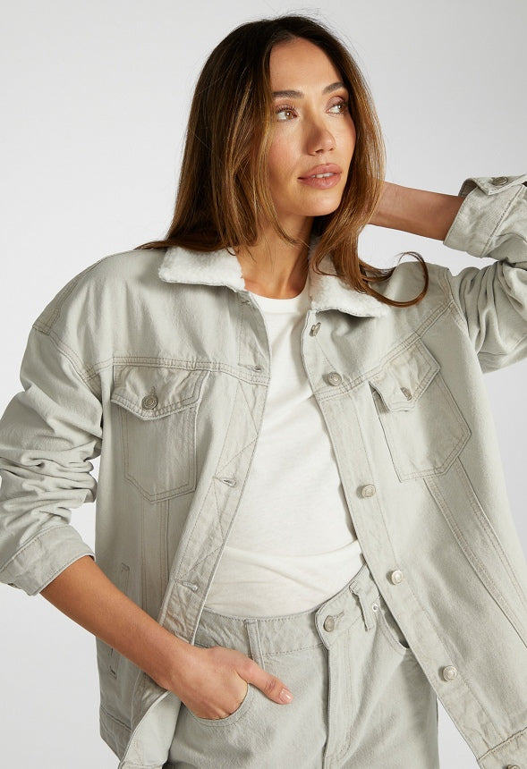 Shearling Oversized Denim Jacket Nimbus