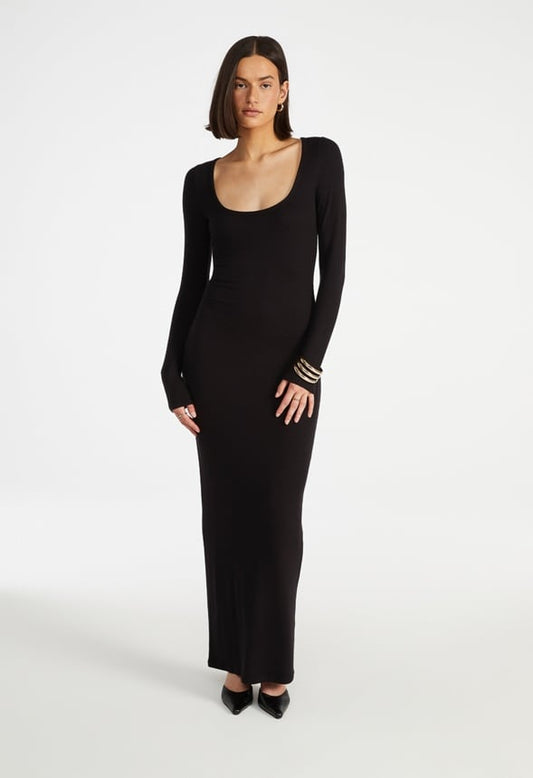 Square Neck Long Sleeve Maxi Dress Black Caviar