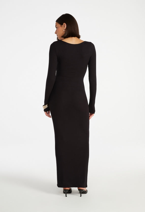 Square Neck Long Sleeve Maxi Dress Black Caviar
