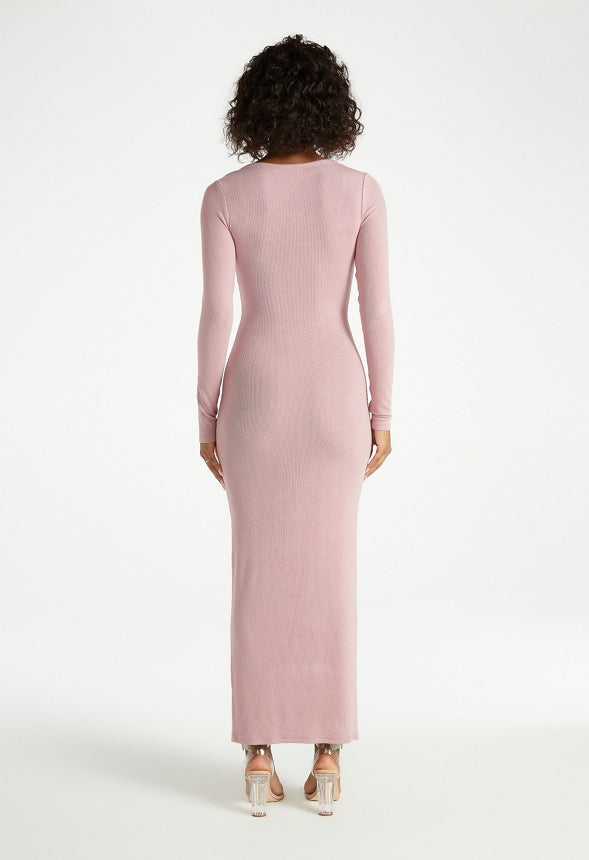 Square Neck Long Sleeve Maxi Dress Lilas Pink