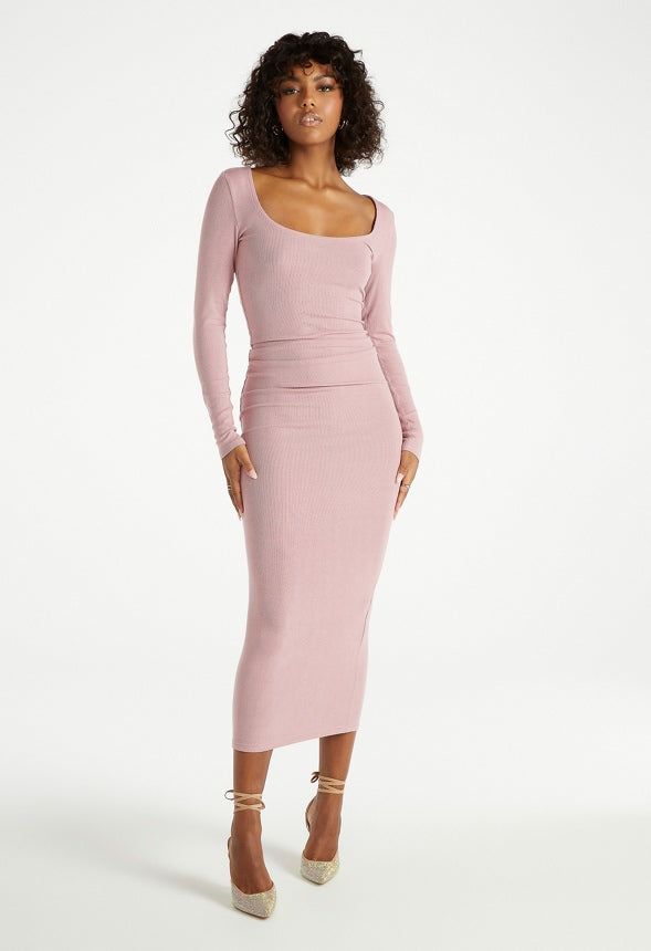 Square Neck Long Sleeve Maxi Dress Lilas Pink