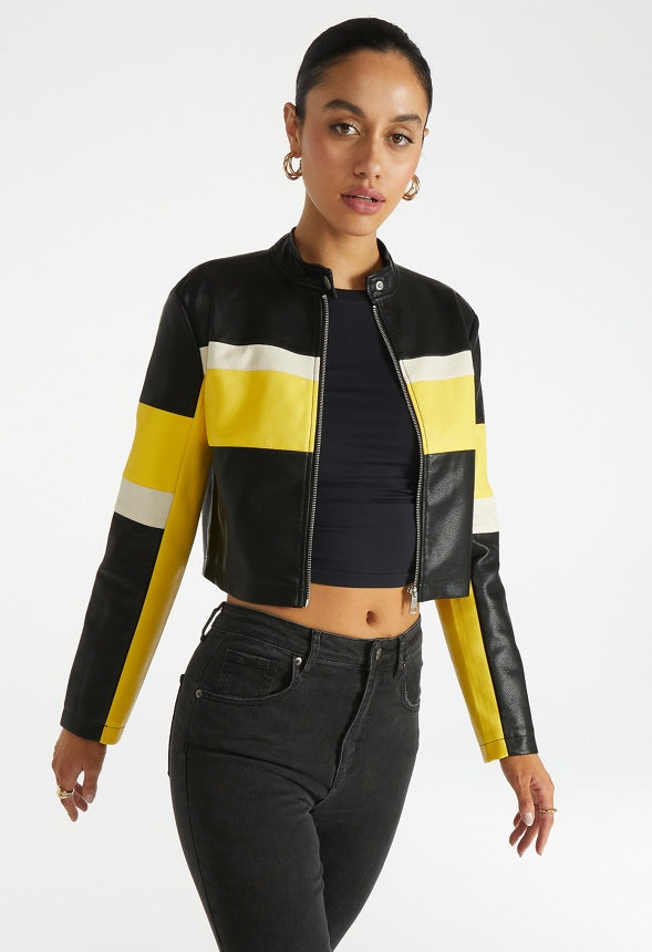 Racer Moto Jacket Black/ White/ Aspen Yellow