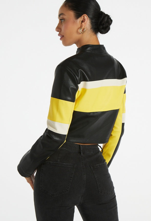 Racer Moto Jacket Black/ White/ Aspen Yellow