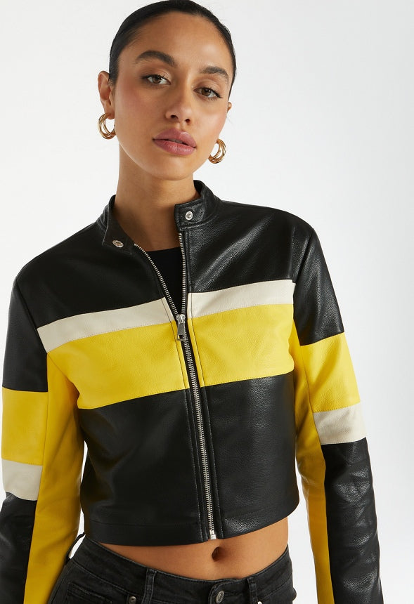 Racer Moto Jacket Black/ White/ Aspen Yellow