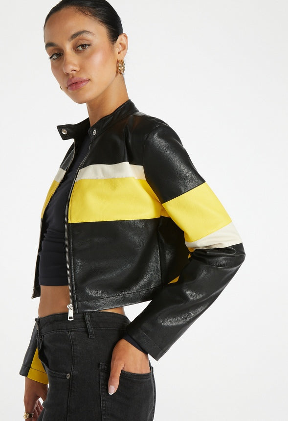 Racer Moto Jacket Black/ White/ Aspen Yellow