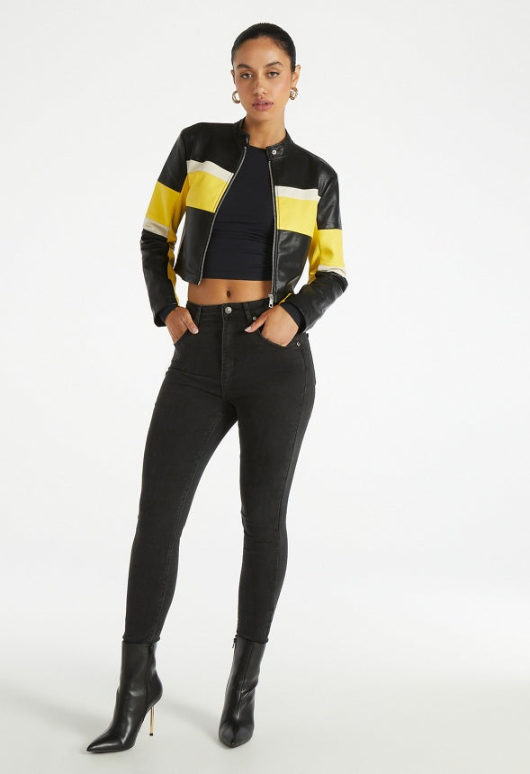 Racer Moto Jacket Black/ White/ Aspen Yellow