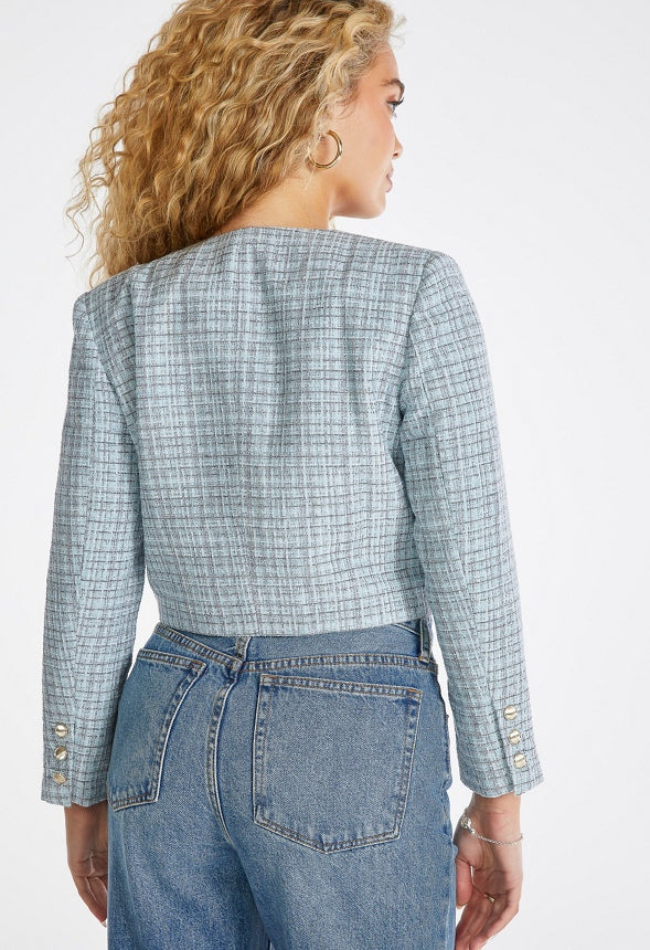 Cropped Tweed Blazer Blue Tonal