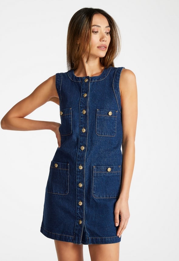 Denim Button Front Shift Dress Imagine