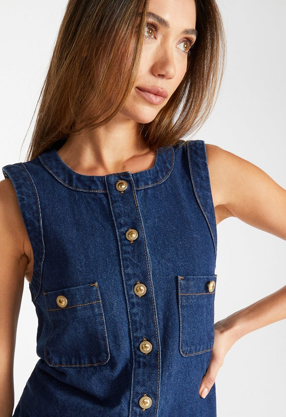 Denim Button Front Shift Dress Imagine