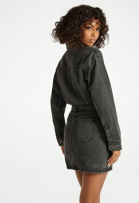 Denim Long Sleeve Mini Dress Mascara