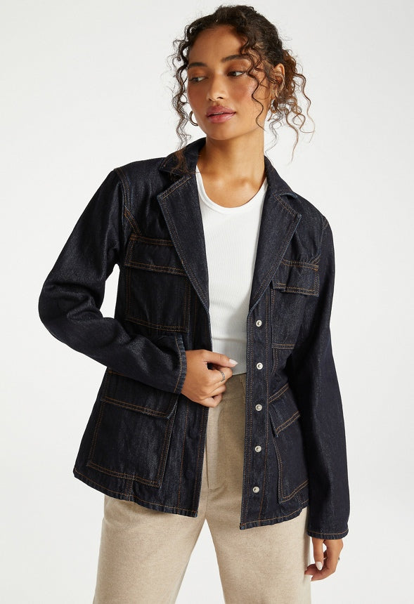Utility Denim Blazer Noir