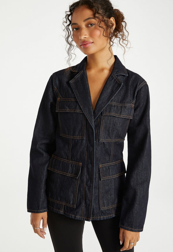 Utility Denim Blazer Noir