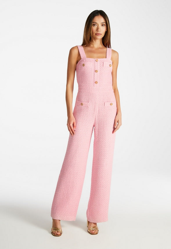 Sleeveless Tweed Jumpsuit Candy Pink