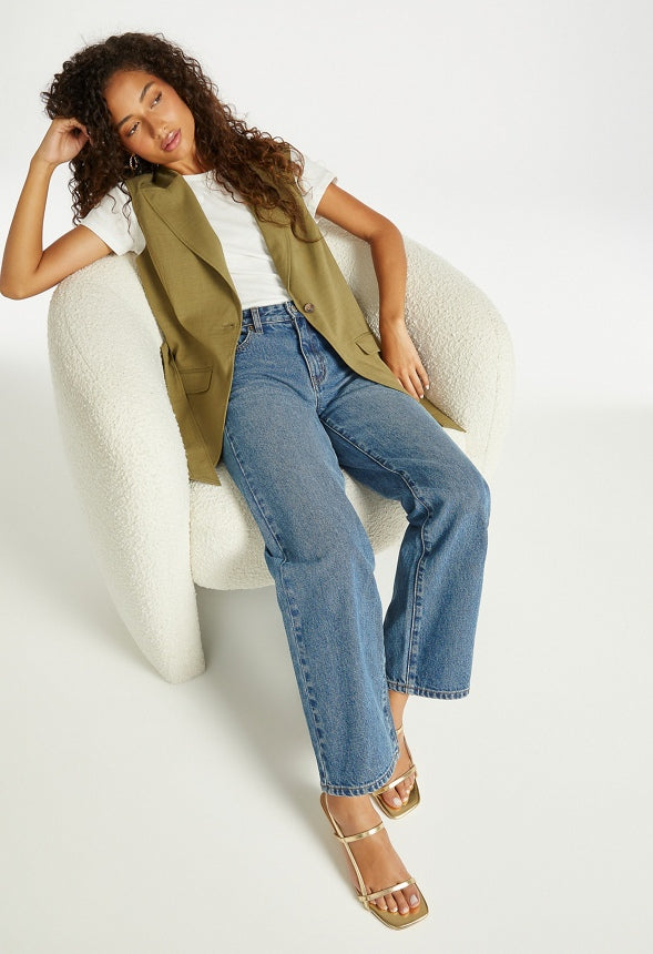 Longline Belted Vest Olive Green