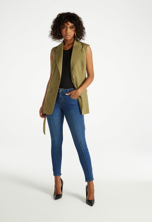 Longline Belted Vest Olive Green