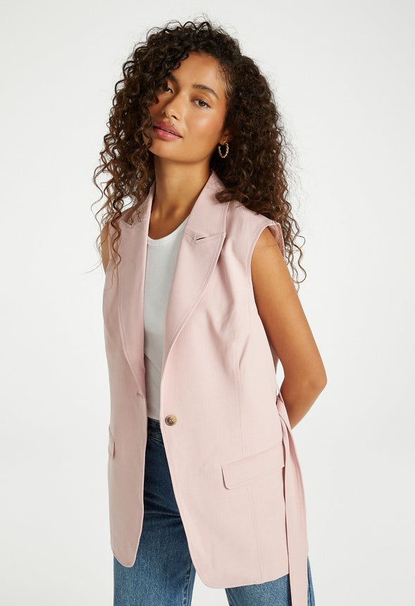 Longline Belted Vest Pale Mauve