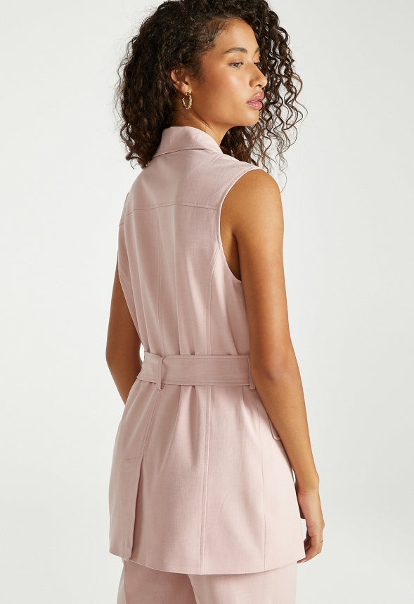 Longline Belted Vest Pale Mauve