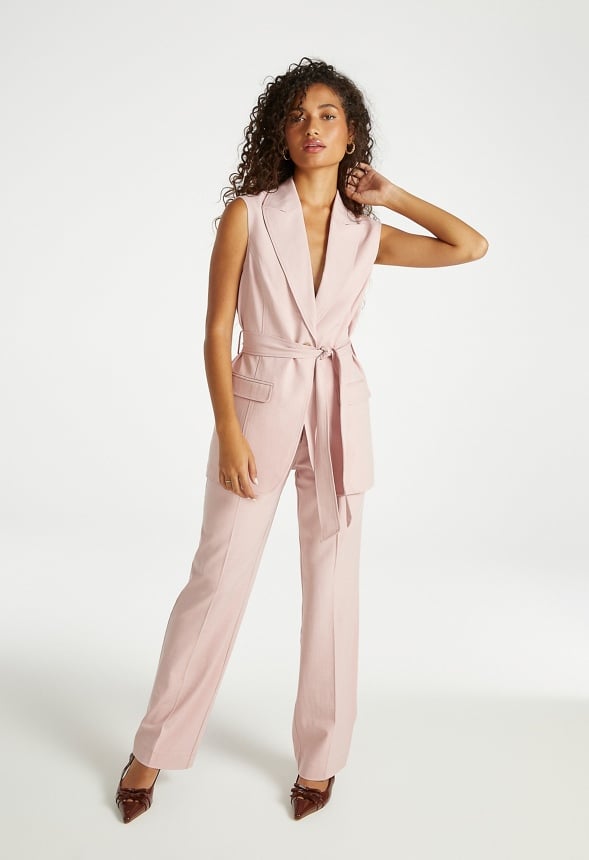Longline Belted Vest Pale Mauve