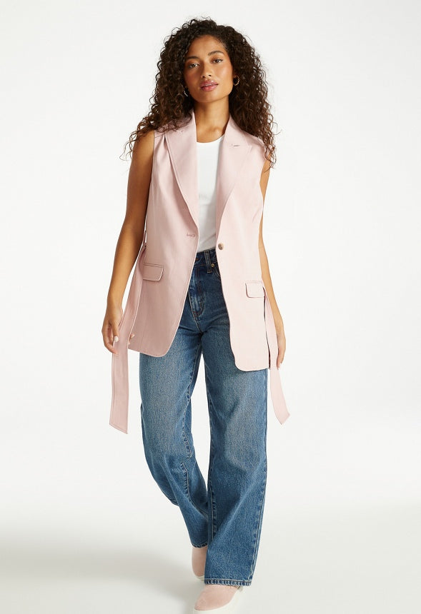 Longline Belted Vest Pale Mauve