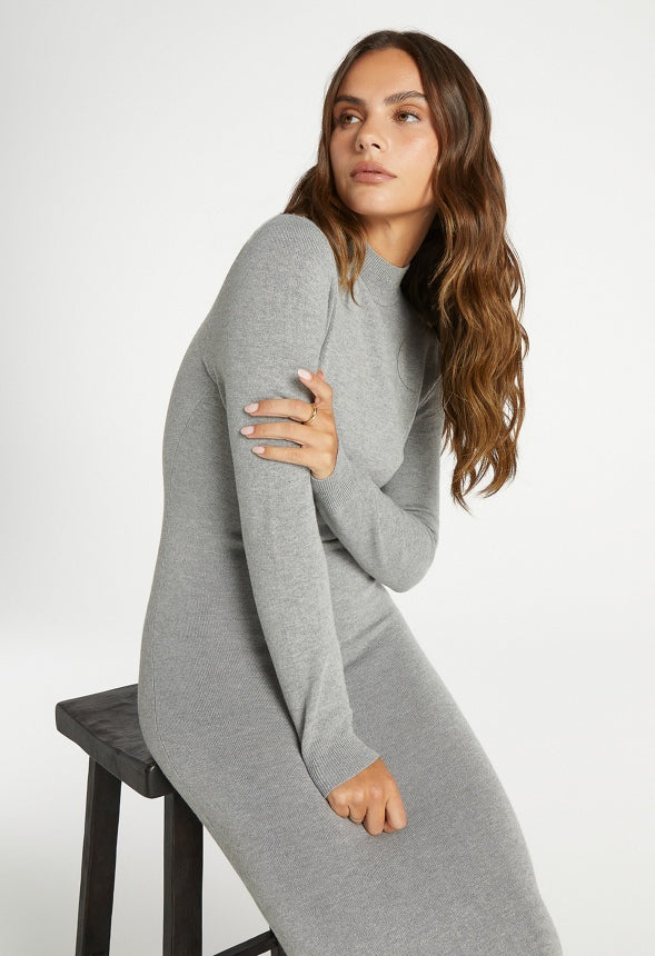 Mockneck Long Sleeve Maxi Dress Light Heather Grey
