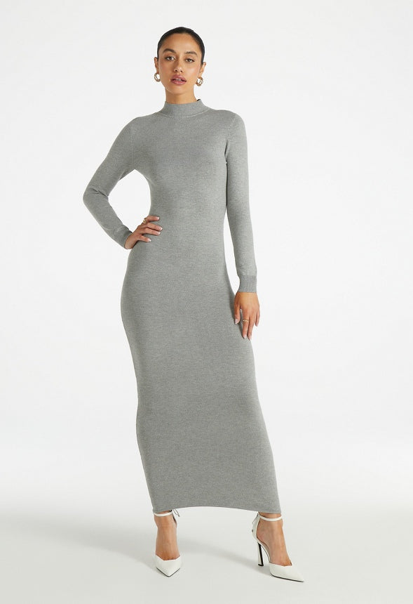 Mockneck Long Sleeve Maxi Dress Light Heather Grey