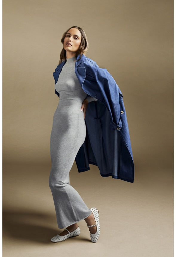 Mockneck Long Sleeve Maxi Dress Light Heather Grey