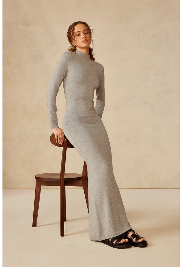 Mockneck Long Sleeve Maxi Dress Light Heather Grey