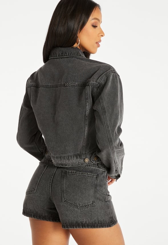 Zip Cropped Denim Jacket Mascara