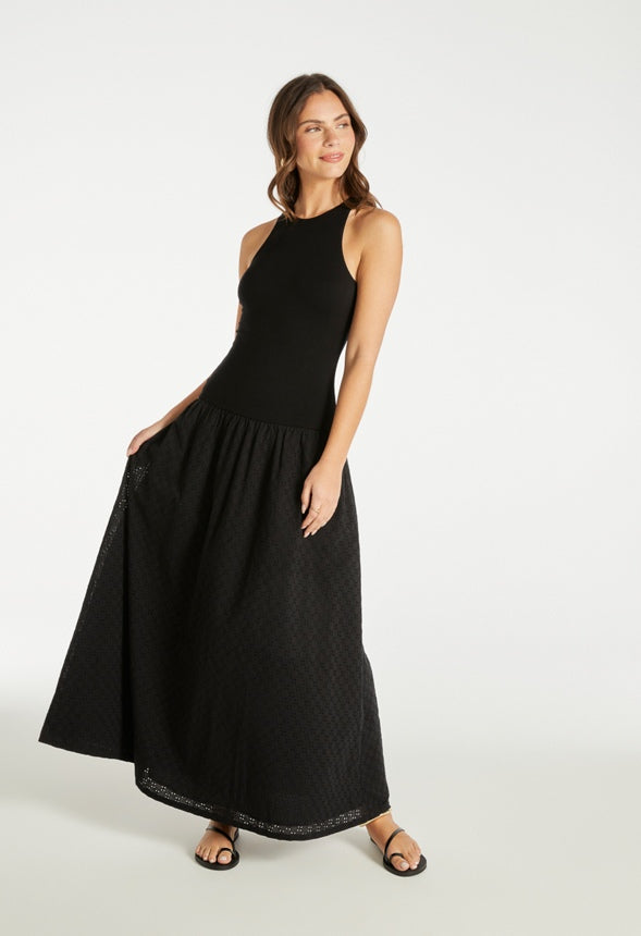 Halter Eyelet Maxi Dress Black Caviar