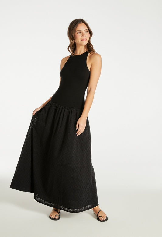 Halter Eyelet Maxi Dress Black Caviar